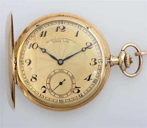 DUG (Lange-Uhr) Taschenuhr, Savonette, 1930er Jahre. Glattes Gehäuse GG 14K (auch SD).
