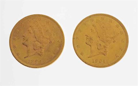 USA / Gold - 2 x 20 Dollars: 1899 und 1904, Philadelphia, Liberty Head,