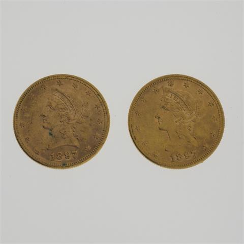 USA / Gold - 2 x 10 Dollars 1897, Philadelphia, Coronet Head,