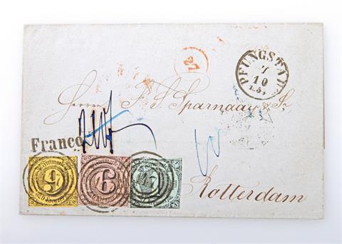 Thurn & Taxis - 1858, 15 Kreuzer Drei Farben Frankatur auf Faltbrief nach Rotterdam,
