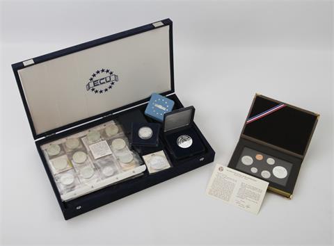 Konvolut - Nicht ganz vollständige Box 'ECU' mit Beifang in Form von Münzen und Medaillen,
