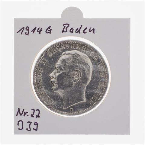 Baden - 3 Mark 1914 G, Friedrich II. (1907-1918),