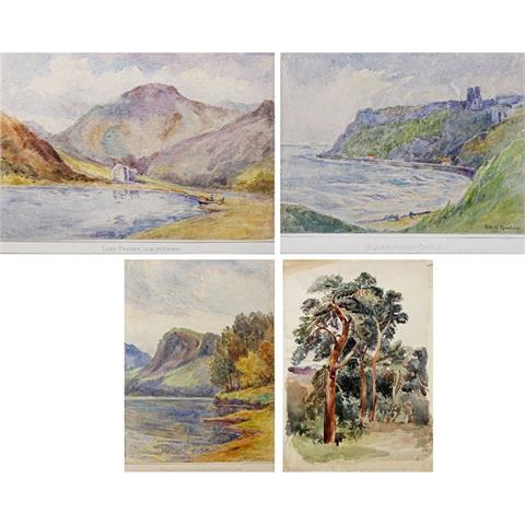 MEIST RAWLINGS, ALFRED (1855-1939): Konvolut 4 Bll. Aquarelle, Ansichten englischer und schottischer Landschaften.