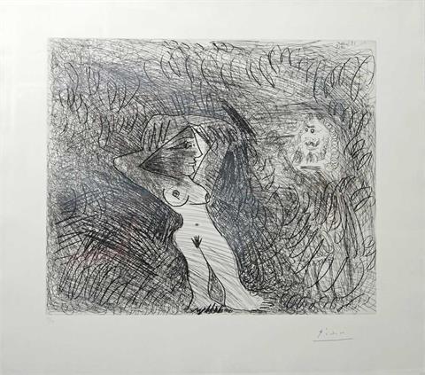 PICASSO, PABLO (1881-1973): "Peintre peignant sur son modèle" aus: "Séries 347", 1968.