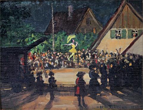 BÖKLEN, HILDE (1897-1987): Seiltänzerin auf einem Dorfplatz, 1929 ?,