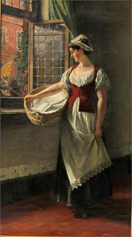 VOLKHART, MAX (1848-1924): Dienstmagd am Fenster, 1882.