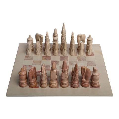 Schachspiel aus Speckstein, AFRIKA, 20. Jh.