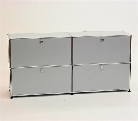 USM HALLER, Sideboard, 21. Jh., Designer Fritz Haller (1924 - 2012), Entwurf 1963, Metall matt-silber.