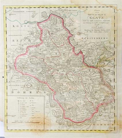 Historische Landkarte Grafschaft Glatz, 1806, Kupferstich coloriert.