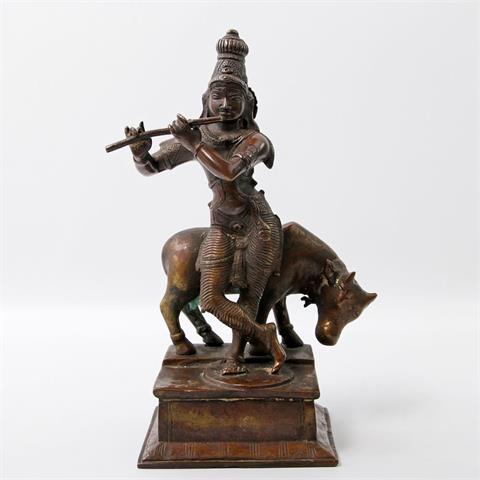 Bronze des Krishna als Kuhhirte. INDIEN, 1. Hälfte 20. Jh.