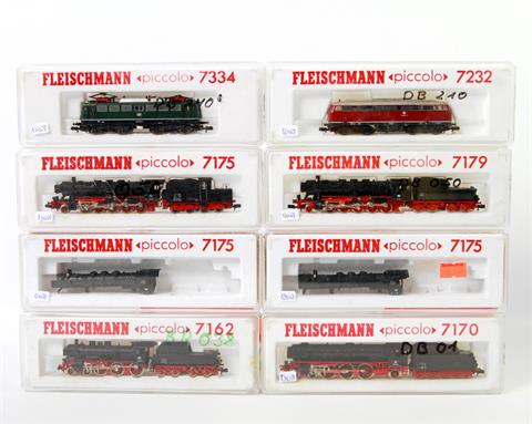 FLEISCHMANN "piccolo" Konvolut von 6 Lokomotiven 7334, 7175, 7179, 7232, 7170 und 7162, Spur N.