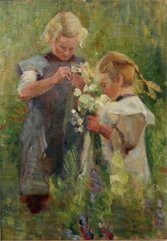 JOOS, EMMA (1882-1932): " Zwei Kinder auf Blumenwiese", um 1900,