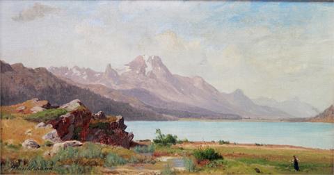 HAUBTMANN, MICHAEL (1843-1921): Panorama-Ansicht des Silsersees mit Blick auf den Piz de la Margna.