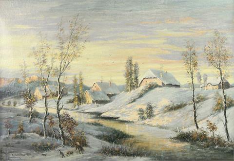 BEZ. TH. SCHÜZ 1830-1900: Flußlandschaft im Winter.