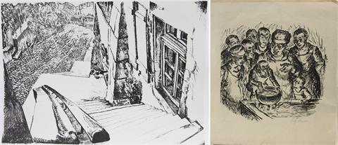 Konvolut 2 Grafiken: Tilly Wencher (20.Jh.), 'Der Zwerg Nase' und Diego Bianchoni (1957*), 'Erlach'.