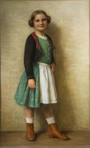 PETZET, HERMANN (1860-1935): Ganzkörperporträt eines kleinen Mädchens in Dirndl, 1915.