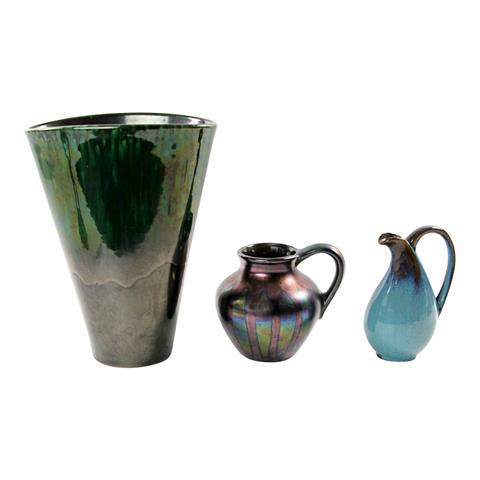 Vase und 2 Henkelkrüge, 20.Jh.,