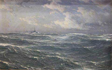 SCHNARS-ALQUIST, HUGO (1855 - 1939): Torpedoboot der kaiserlichen Marine auf hoher See.