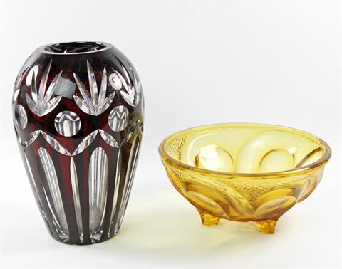 Vase und Schale, Glas, 20. Jh.