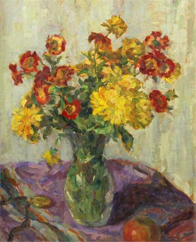 DEUTSCHER STILLLEBENMALER, Anf. 20.Jh.: Herbstblumen in einer Vase.