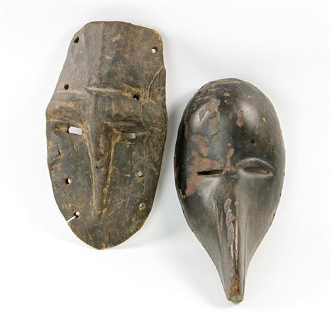 2 Vogel-Gesichtsmasken aus Holz. AFRIKA