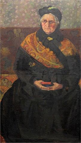 UNBEKANNTER KÜNSTLER/MAYER-SAHL (Deutscher Maler 1. Hälfte 20. Jh.): Porträt einer älteren Dame in Tracht, 20. Jh.,