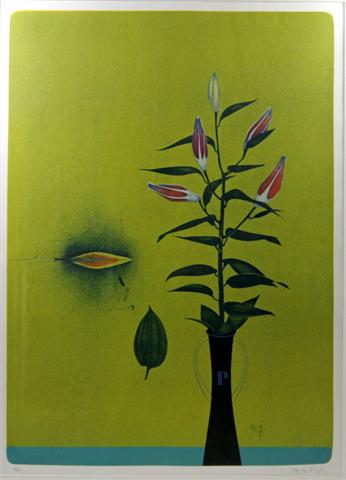 WUNDERLICH, PAUL (1927-2010): Grafik "Lilien auf gelbem Greund", 1997.