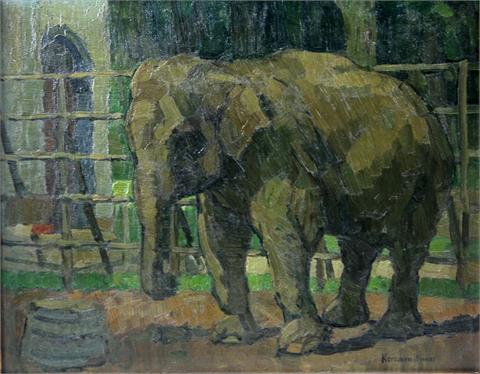 KERSCHENSTEINER, JOSEF(1864-1936): Indischer Elefant im Zoo-Gehege.