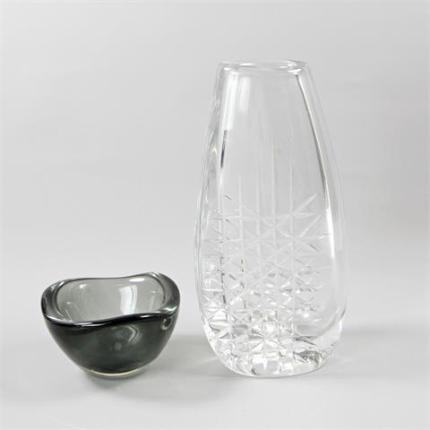 ORREFORS Vase und Schälchen, Glas, wohl 1960er.