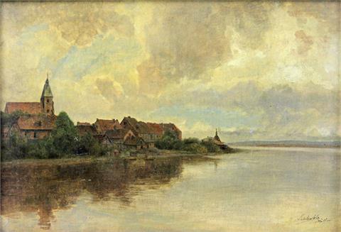 LICHTENFELS, EDUARD PEITHNER VON (1833 - 1913): Blick über den See auf Mölln (Schleswig-Holstein).