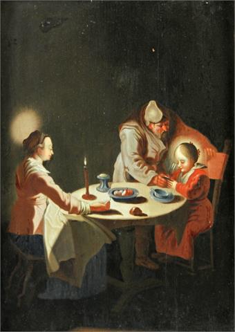Heiligenmaler (18. Jh.): Familie am Esstisch sitzend.