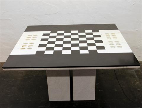 SISSA, Schachspieltisch, Designer Renato Polidori (1934), Entwurf Italien 1968, Fucina, schwarz weißer Marmor.