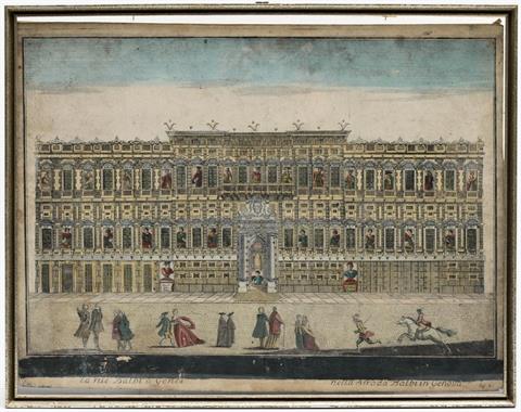 Feines Guckkastenbild mit der Darstellung des Palazzo Reale in Genua, wohl 18. Jhd.