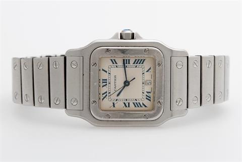 CARTIER Armbanduhr "Santos", 1990er Jahre. Edelstahl. Quarz-Werk.
