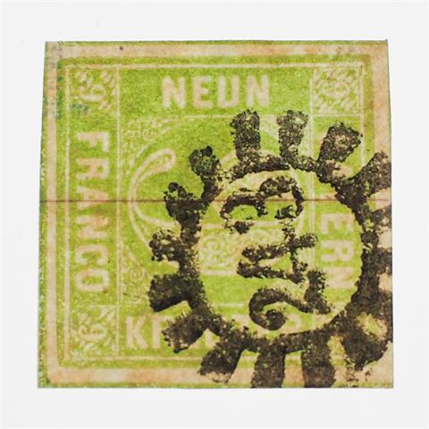 Bayern - 1850, 9 Kreuzer bläulichgrün, Type III, tadellos,