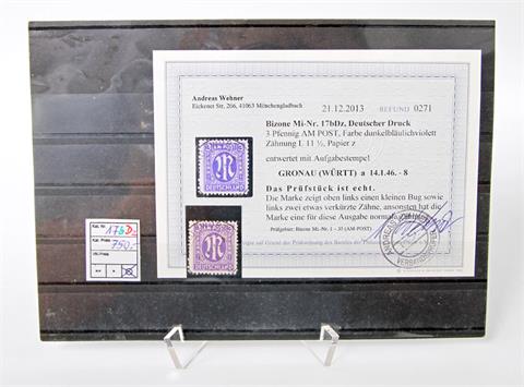 Bizone - 1945, 3 Pfg. AM Post, dunkelbläulichviolett,