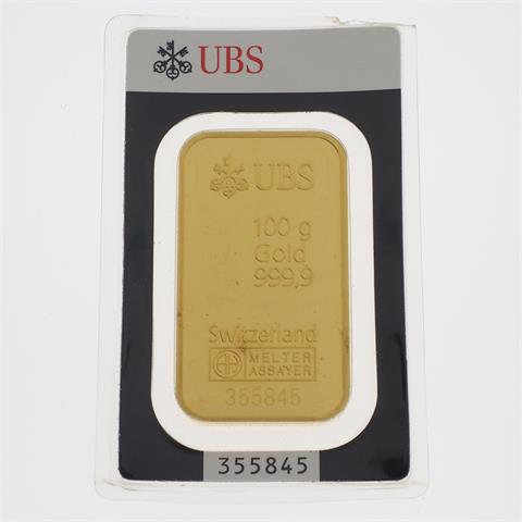 GOLDBARREN - 100 g fein, UBS Switzerland,