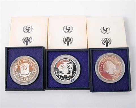 UNICEF - 3 Silbermünzen: Niederl. Antillen 25 Gulden 1979,