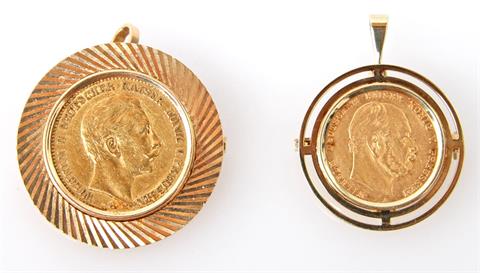 Dt. Kaiserreich - Konvolut von zwei in Gold gefassten Münzen: