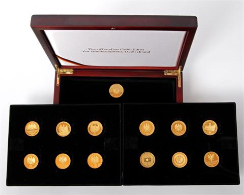 BRD / Gold - 13 x 100 Euro von 2001 bis 2014, kompletter Satz in Holzschatulle,