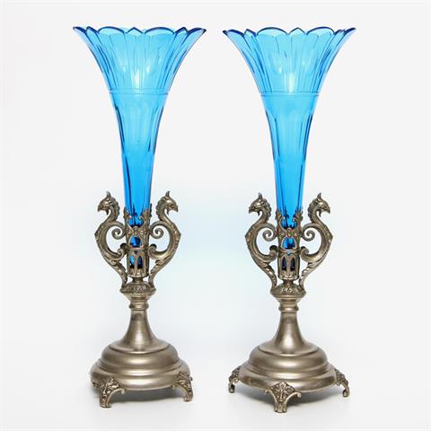 Paar Vasen mit Zinnmontur, 1. Hälfte 20. Jhd.