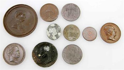 Medaillen - Frankreich, Konvolut: 10 Blei-/Zinnmedaillen und -münzen,
