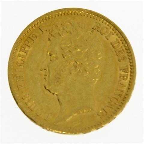 Frankreich/GOLD - 20 Francs 1831 A, Paris, vertiefte Randschrift, Louis Philippe I.,