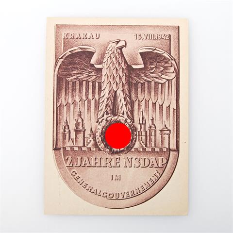 Postkarte - Propaganda III. Reich: 2 Jahre NSDAP im Generalgouvernement, Krakau 15. VIII.1942,