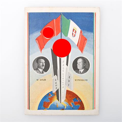 Postkarte - Propaganda Italien: Der Führer und der Duce Mussolini,