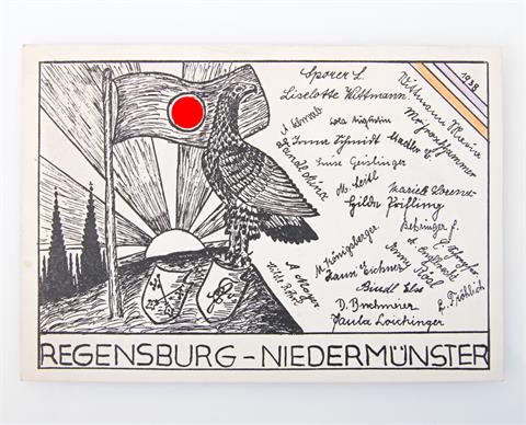 Postkarte - Studentica/III. Reich: Verbindung Regensburg-Niedermünster 1938,