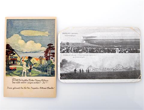 Postkarten - Luftschifffahrt, Konvolut: Zeppelins Ankunft in Echterdingen und Zeppelins Ballon 1 Minute nach der Explosion bei