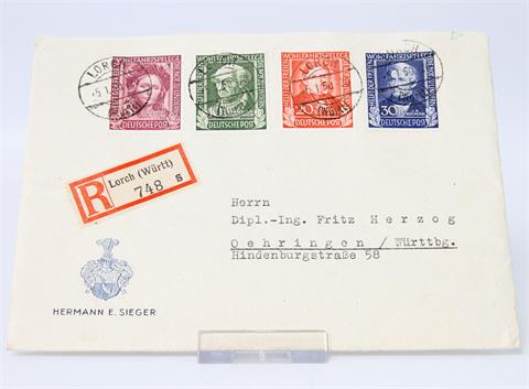 Briefmarken Bund - 1950, überfrankierter R-Sammlerbrief "Helfer der Menschheit",