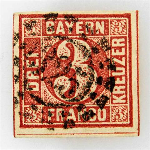 Bayern - 1865, 3 Kreuzer rot, körniger ("trockener Druck"),