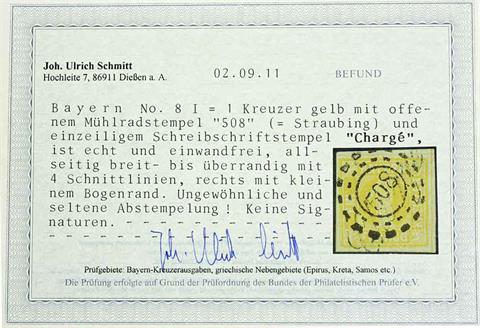 Bayern - 1850, 1 Kreuzer gelb, Zufallsentwertung
